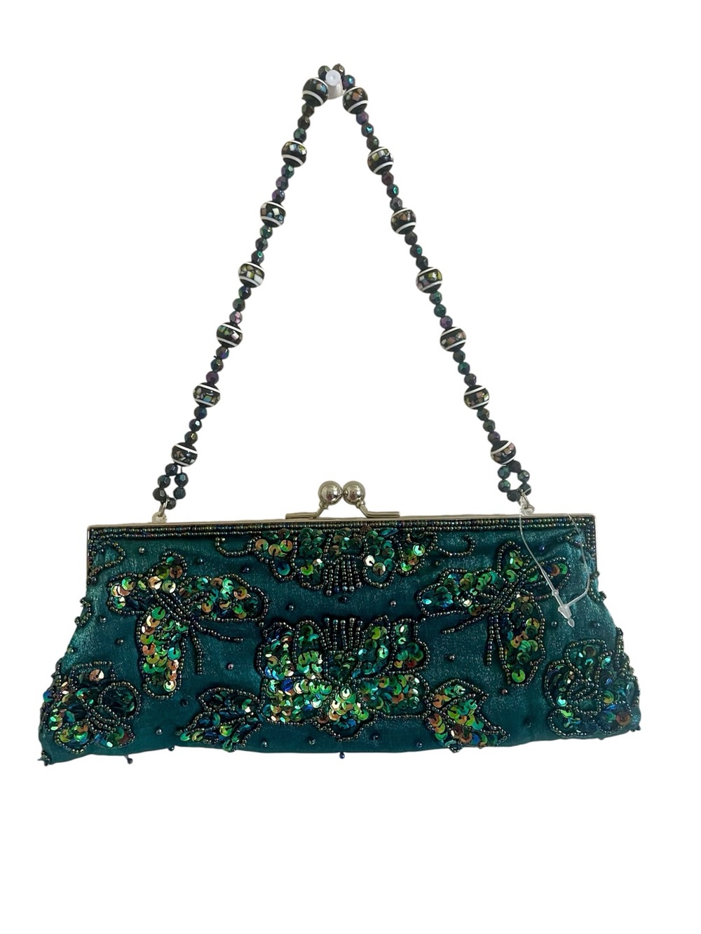 Bisou Bisou Michele Bohbot Vintage Green Beaded Butterfly Evening Clutch NWOT